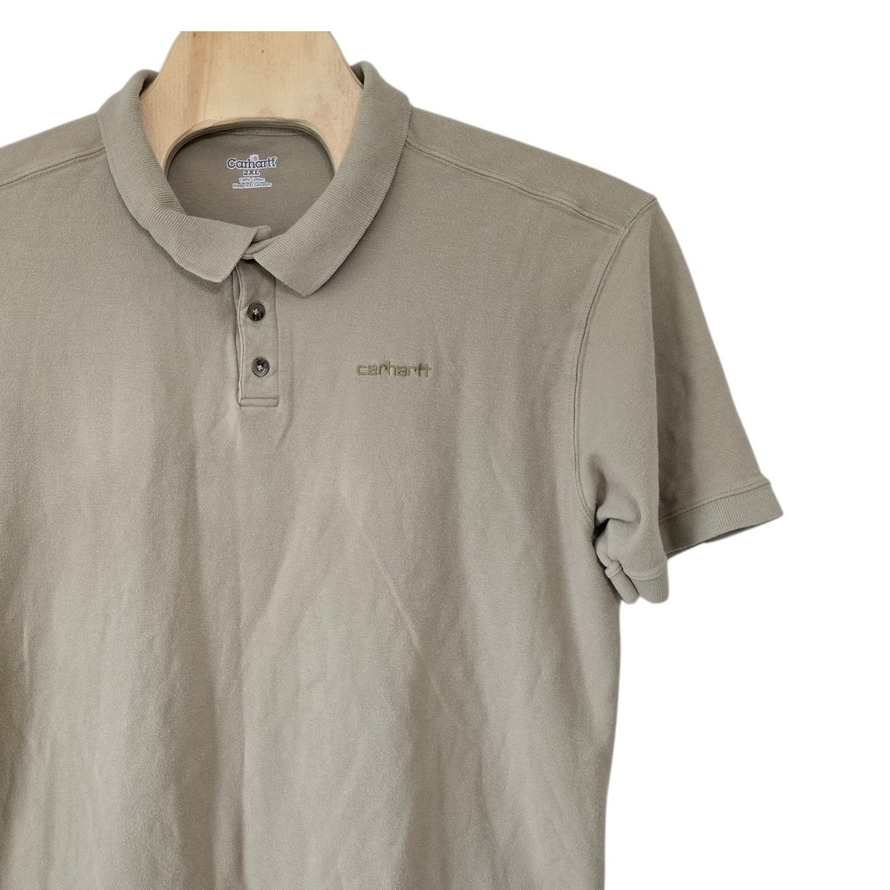 Carhartt Mens 2XL Short Sleeve Polo Shirt Tan Khaki Cotton Pique Workwear Logo